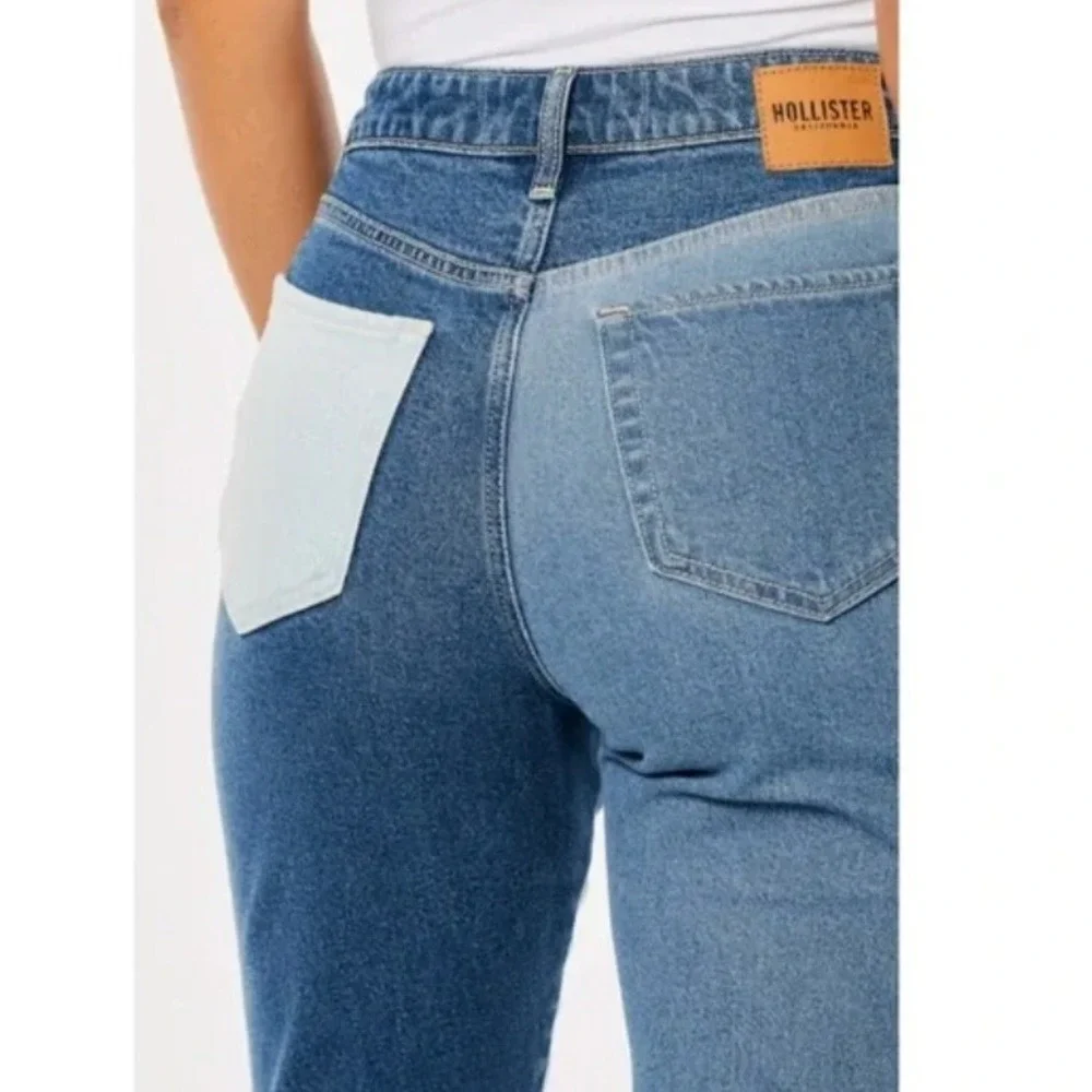 Hollister Ultra High-Rise‎ Mom Jean Denim Patchwork Colorblock Blue 3S 26x25
